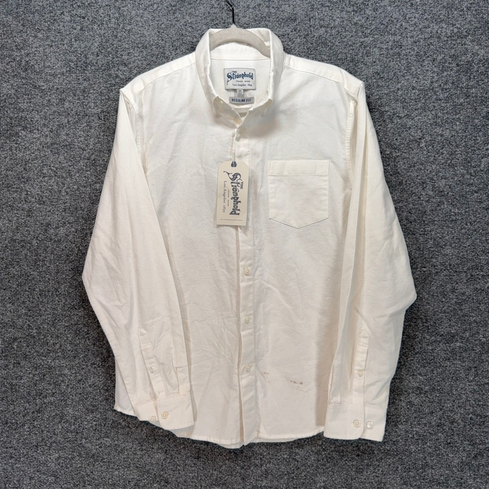 The Stronghold Button Front Shirt Mens Medium White Cotton Regular Fit NEW